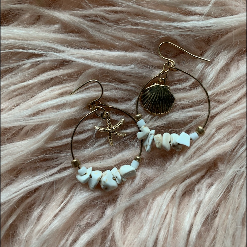 Seashell Gold Beaded Hoop Earrings